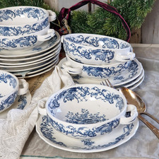 6 x Villeroy&Boch Valeria blau, Suppentassen und Untertassen