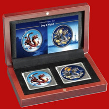 2025 China 2x10 元 Yuan Dragon Great Wall Night&Day color 2x1oz Silber NUR 888Set