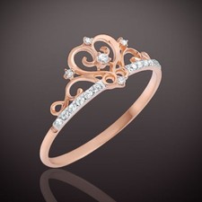 Krone RING mit Zirkonia Rotgold Rose Gold 585 Tiara duener Goldring ca.1,51g Neu