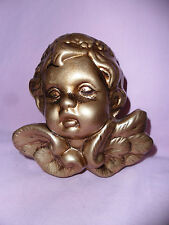 Engel Putte Wandengel Hängefigur Wandfigur Keramik vergoldet Vintage 