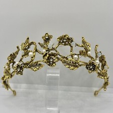 Barock Diadem mit Perlen Strass Goldene Filigrane Tiara im Floral Design