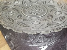 3x gr Kuchenplatte  ca 1920 Pressglas Glas mit Muster Vintage Glasplatte