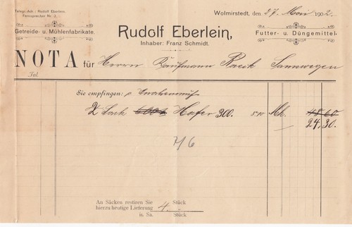 Wolmirstedt rechnung 1902 - wolmirstedt,,