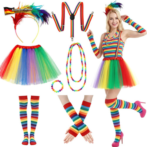 Damen regenbogen kostüm set - damen,