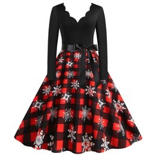 Damen Weihnachten Kostüm Party Swingkleid Skaterkleid Weihnachtskleid Abendkleid