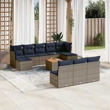 11-teiliges Gartensofa-Set mit Kissen, grau, Polyrattan