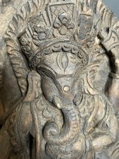 Antike Holz Skulptur Ganesha Statue  Handgeschnitzt Hinduismus Shiva Gottheit