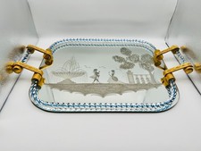 ✨ Murano Spiegeltablett Tablett 50er Jahre Gravur & Goldgriffe Vintage Italien