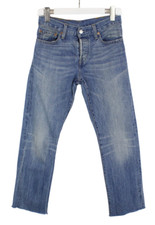 Levi's 501 Herrenjeans W27 L30 Knopf Fly Straight Fit Blau Whiskers Denim