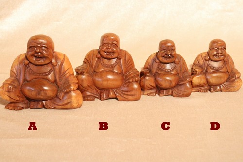 Holz buddha sitzend lachend - holz,