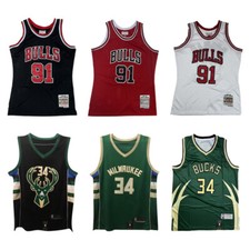 Basketball Trikots Genäht Bulls/Bucks Schwarz/Weiß/Rot/Grün S-2XL