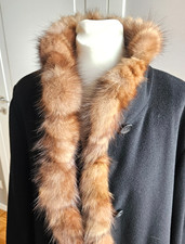 eleganter Damen Kaschmir Mantel mit Zobel Echt Pelz Gr. 42 dunkelblau