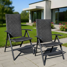 2 Stück Geflecht KLAPPSESSEL HOCHLEHNER Gartenstuhl Klappstuhl Polyrattan GRAU