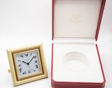 Vintage Cartier emaillierter quadratischer Reise Nachttischwecker mit Gehäuse 80er Jahre