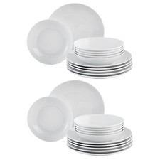 24-tlg Tafelservice Tafelgeschirr Geschirrset Rund 12 Personen Porzellan Weiß