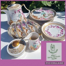 Teeservice 6 Personen Graf von Henneberg Porzellan DDR Ostalgie Geisha Blüten