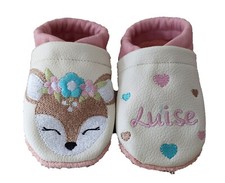 Baby Kinder Krabbelschuhe, Lauflernschuhe Reh  Leder Rehbestickt personalisiert