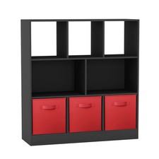 Bücherregal mit 3 Ebenen freistehend Aufbewahrung offenes Regal mit 3 Stoffschubladen schwarz