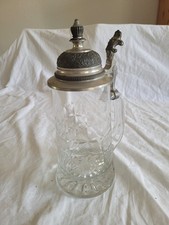 Bierkrug aus Bleikristall mit Zinndeckel