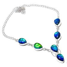 Triole Opal Edelstein Handmade 925 Sterling Silber Schmuck Halsketten Sz