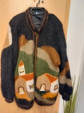 Ausgefallene dicke Mohair Strickjacke mit Taschen