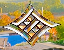 Bleiverglasung Facetten- Fensterbild Suncatcher mit Glasjuwelen in Tiffany 