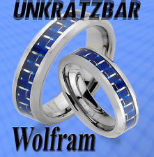 2 WOLFRAM inklusive GRAVUR TRAURINGE RINGE , CARBON Look  Blau TUNGSTEN , JW7