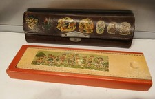 2 x uralter Griffelkasten Stiftekasten Holz Leder Federkästchen Schule  1930