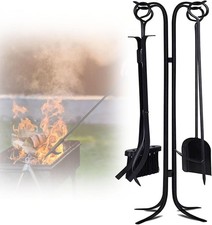Kaminbesteck Schmiedeeisen 5-teilig Kamingarnitur 80 cm Kaminwerkzeug Schwarz