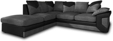 Ecksofa 5-Sitzer Grau & Schwarz Cord Leder L Form Modular Streublücken