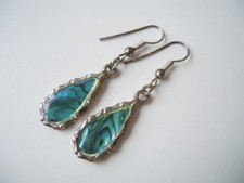 Ohrringe Ohrschmuck Hänger Tropfenform  Seeopal 7,2 g/4,8 x 1,1 cm