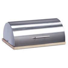 Brotkasten Edelstahl/Metall mit Gummibaumboden – 39,5×28×16 cm, Lüftung