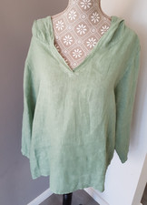 Heart Kiss, Leinenbluse mit Kapuze, Khaki, Oberteil Damen, Hemd  XL