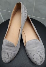 Damen Schuhe Ballerinas, Deichmann Gr. 38 echt Leder, grau, mit Strassverzierung