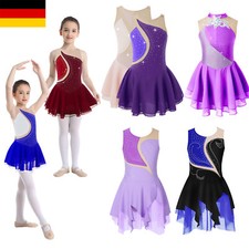 DE Kinder Mädchen Eiskunstlauf Trikot Kleid Splice Roller Skating Tanzbekleidung