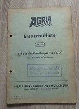 Agria Einachsschlepper 1700 Ersatzteilliste