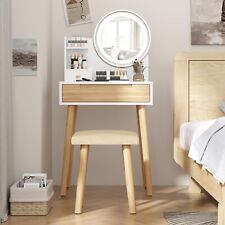 Schminktisch Frisiertisch mit Spiegel und Hocker LED Beleuchtung Schublade Holz