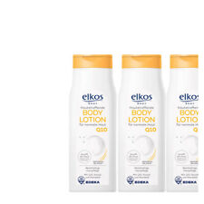 4tlg. 3x500ml Elkos Hautstraffende Body Lotion Q10 Normale Haut + Beauty Band