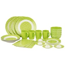 Camping Geschirr Set,100% Melamin / 28-teilig / Campinggeschirr "Green Dot"