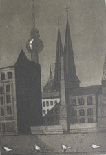 Vintage Aquatinta „Abendlicht“ Berlin von  Manfred BUTZMANN 1984