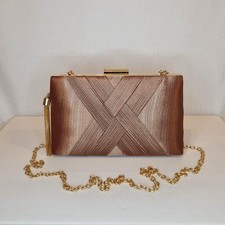 Bronze geraffte Satin Quaste verziert Hartschale Abend Clutch Tasche