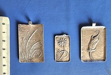 3 Antike Jugendstil Silber Anhänger Medaillon Relief Kunsthandwerk rechteckig 
