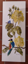 Fliese handbemalt 'Vogel u. Blüten'  Waltraud Kaffl 50 x 20 x 1 cm