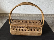 süßer 60er Jahre Flechtkorb Deckel Henkel Deckelkorb VINTAGE Aufbewahrung Deko 