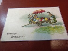 Alte AK Frohe Ostern Osterhase Osterhasen Handwagen 1918