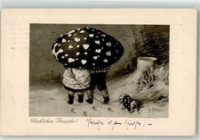 10672310 - Neujahr Kinder Pilz als Regenschirm sign. Truebe M. Verlag TSN