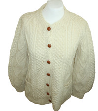 Damen Strickjacke Handarbeit Aran Zopfstrick Wolle ca. Gr 42