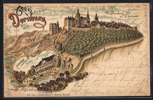 Lithographie dornburg saale - dornburg,