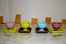 Vintage Afibel Dessertschalen Löffel & Tabletts Keramik je 4 Pastellfarben