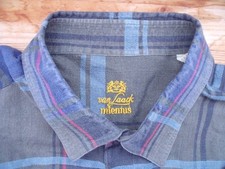 van Laack mientus Hemd 40 Blau Khaki Grau Kariert Sehr gut #C7836